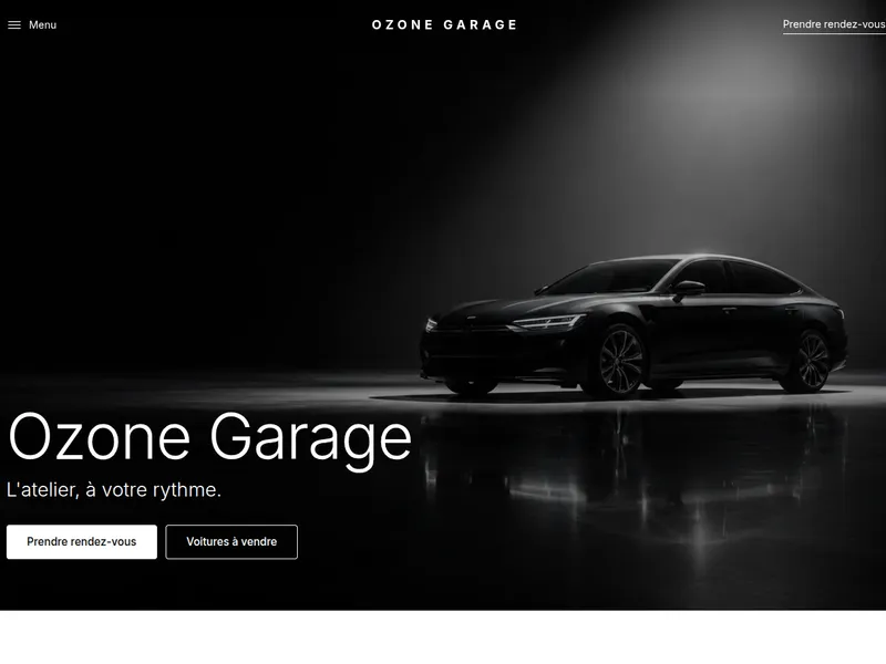 Site public d'Ozone Garage : page d'accueil avec prise de rendez-vous, voitures à vendre et assistant
